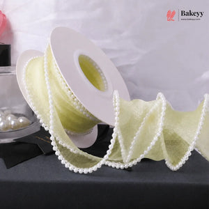 Pearl Edge Net Ribbon Roll | 2.5 cm x 9 Meter | Multiple Colors Available | Pack of 1