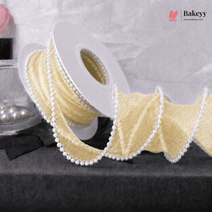 Pearl Edge Net Ribbon Roll | 2.5 cm x 9 Meter | Multiple Colors Available | Pack of 1