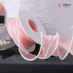 Pearl Edge Net Ribbon Roll | 2.5 cm x 9 Meter | Multiple Colors Available | Pack of 1