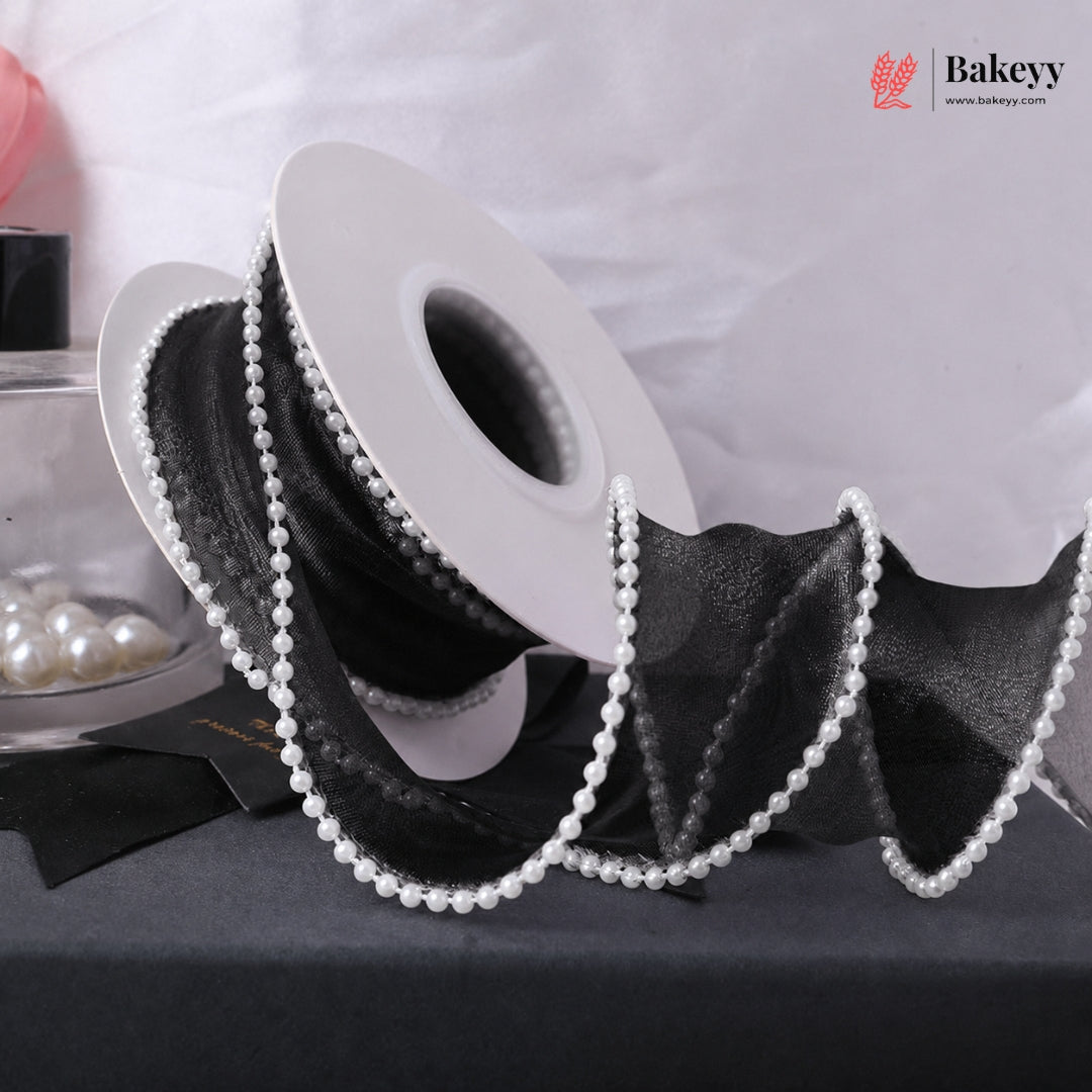 Pearl Edge Net Ribbon Roll | 2.5 cm x 9 Meter | Multiple Colors Available | Pack of 1