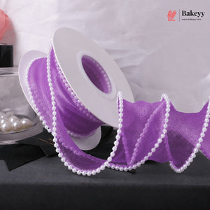 Pearl Edge Net Ribbon Roll | 2.5 cm x 9 Meter | Multiple Colors Available | Pack of 1