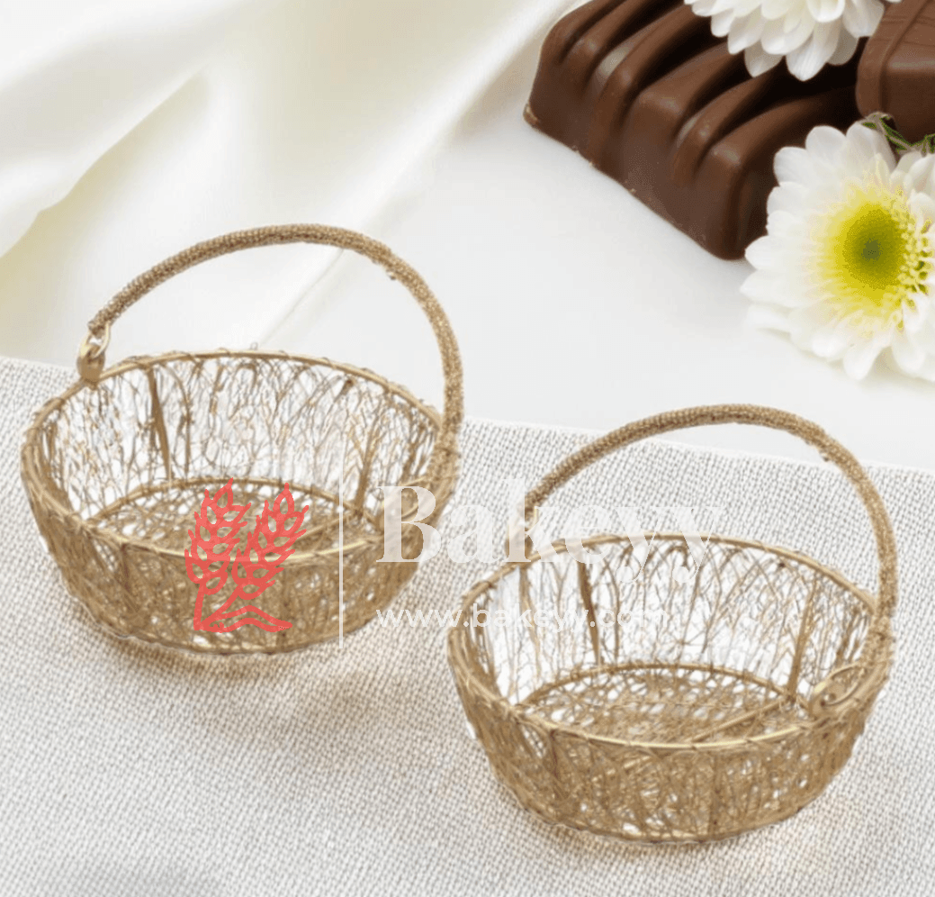 6 Inch | Decorative Gold Metal Hamper Basket For Gifting Round | Small - Bakeyy.com - India - 6 Inch | Decorative Gold Metal Hamper Basket For Gifting Round | Small - Default Title
