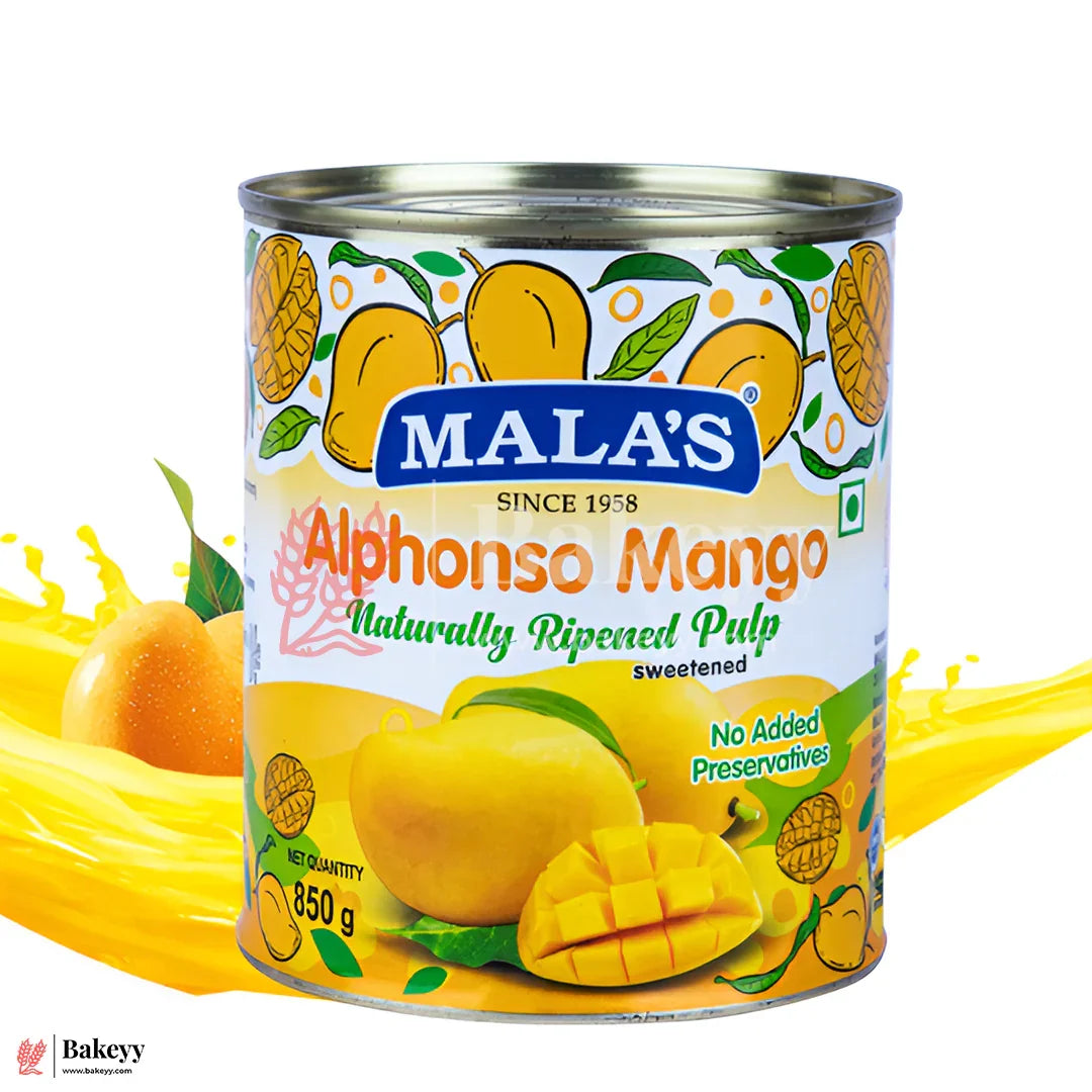 Mala’s Alphonso Mango Pulp – 850g | Naturally Ripened & Sweetened