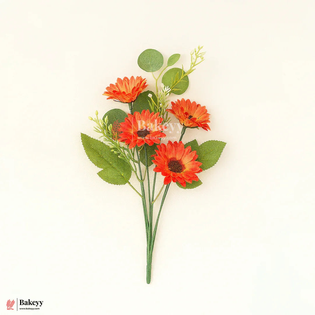 Artificial Gerbera Daisy Flower Bunch – 42cm | Reddish-Orange | Decorative Stick for Home & Events | Pack Of 1
