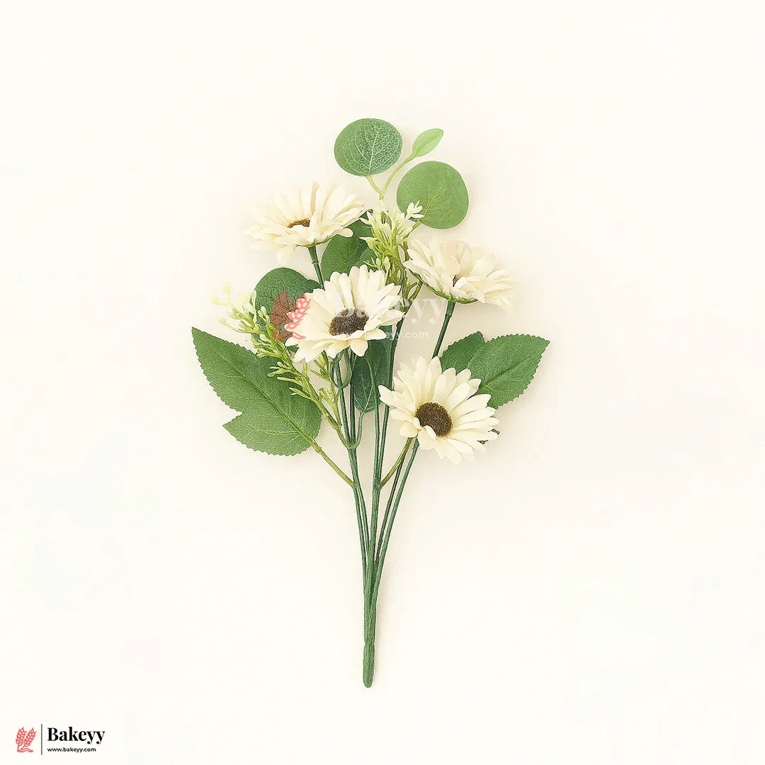 Artificial Gerbera Daisy Flower Bunch – 42cm |  White | Decorative Stick for Home & Events | Pack Of 1