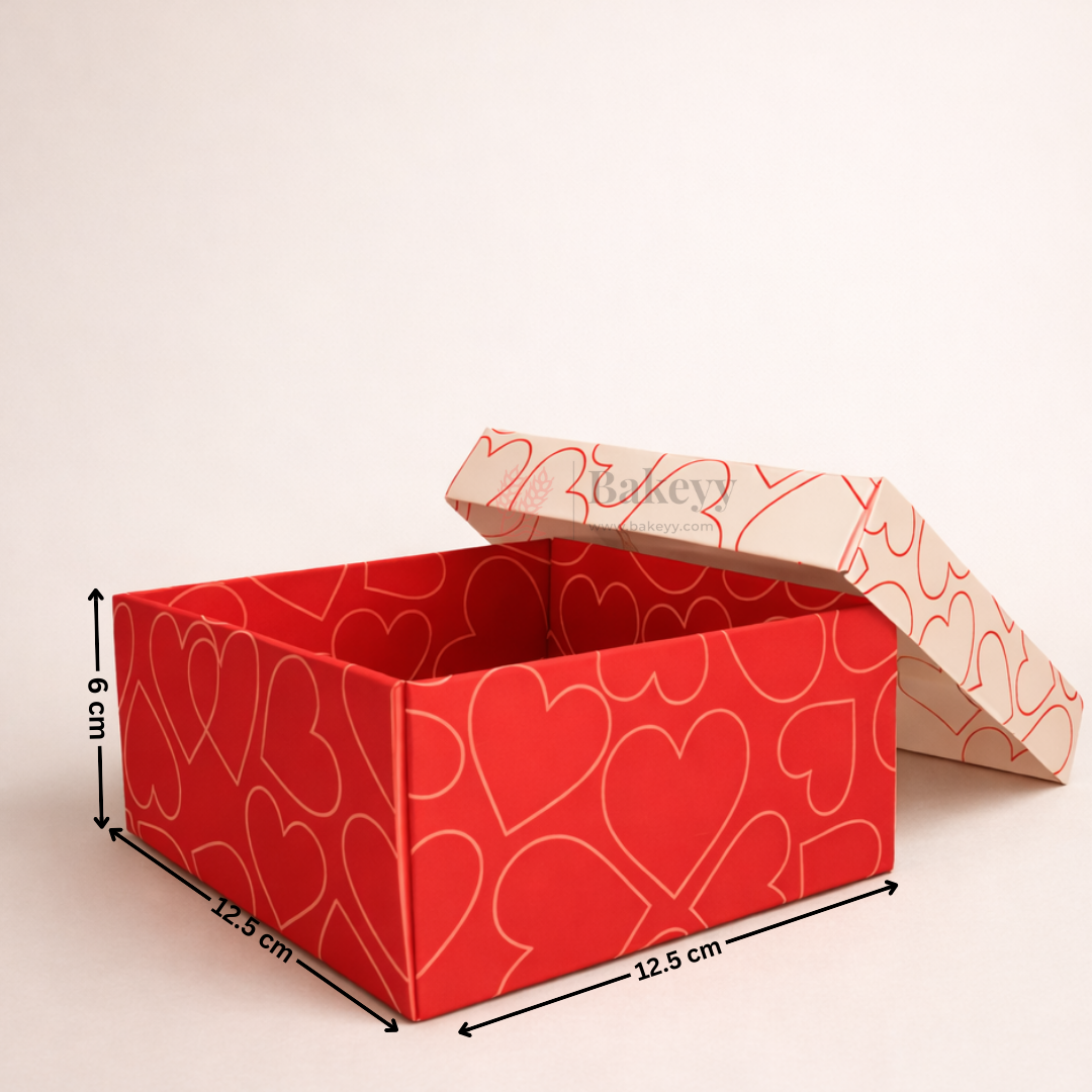 Valentine Chocolate Box with Heart Print Lid | Premium Gift Box for Chocolates, Truffles & Hampers | Red & White | Pack of 10