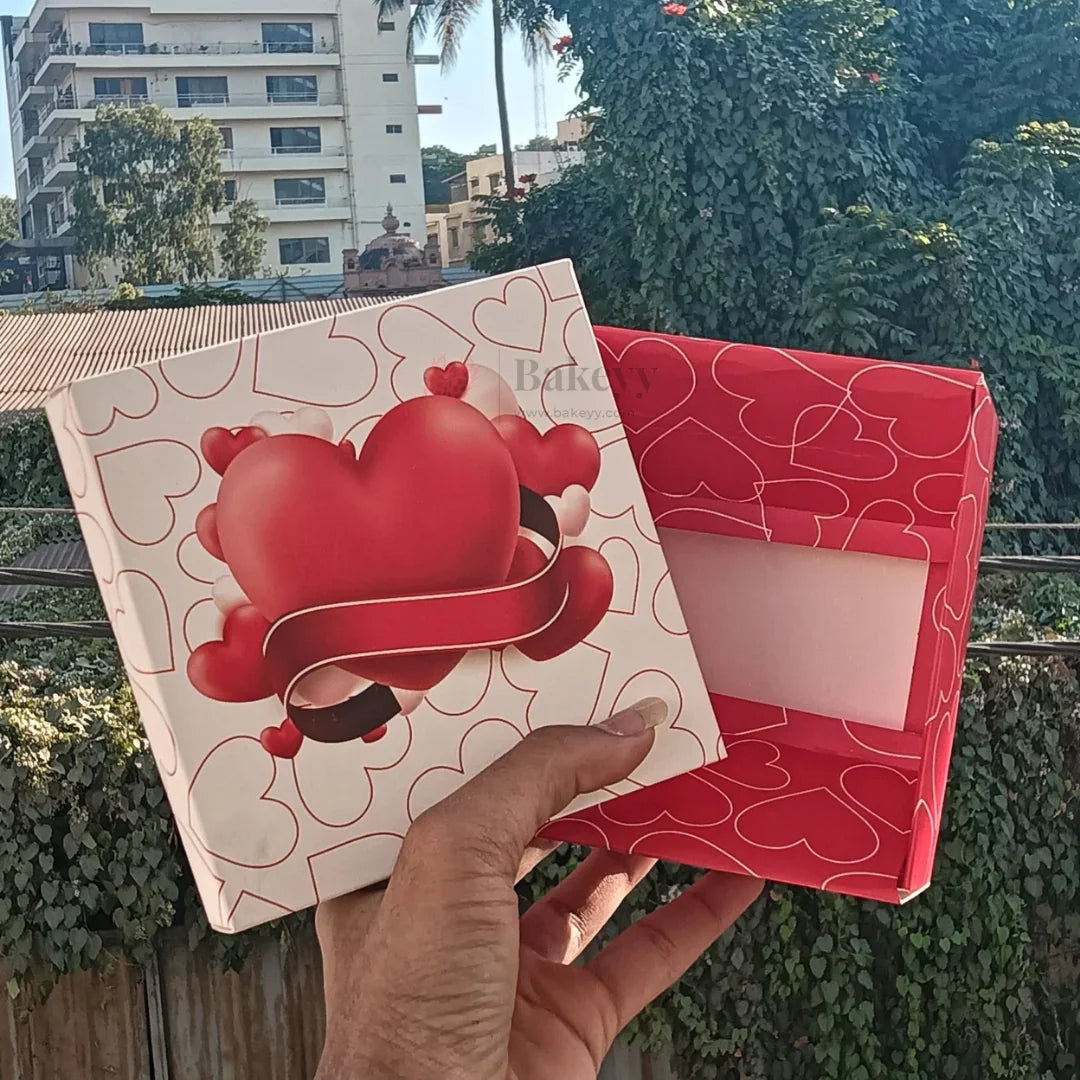 Valentine Chocolate Box with Heart Print Lid | Premium Gift Box for Chocolates, Truffles & Hampers | Red & White | Pack of 10