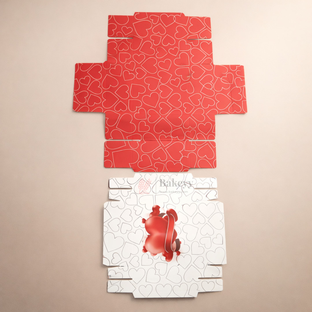 Valentine Chocolate Box with Heart Print Lid | Premium Gift Box for Chocolates, Truffles & Hampers | Red & White | Pack of 10