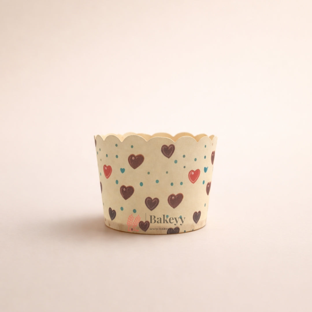 4 cm | Valentine Printed Muffin Cup | Cupcake Paper Cups | Heart Design Baking Liners | Pack of 50