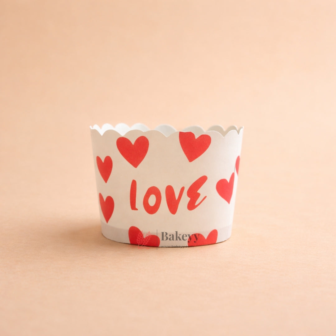 4 cm | Valentine Printed Muffin Cup | Cupcake Paper Cups | Heart Design Baking Liners | Pack of 50