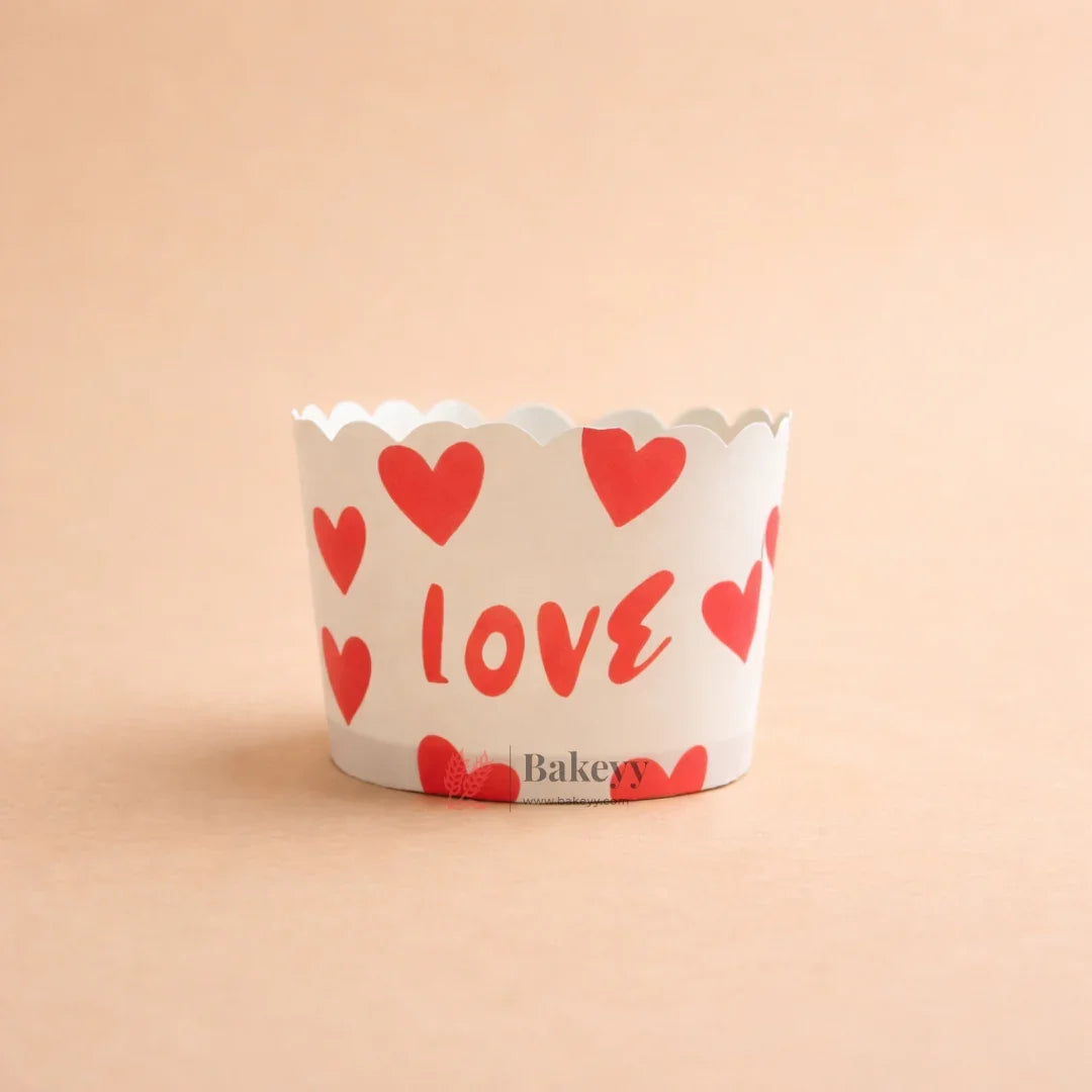 4 cm | Valentine Printed Muffin Cup | Cupcake Paper Cups | Heart Design Baking Liners | Pack of 50