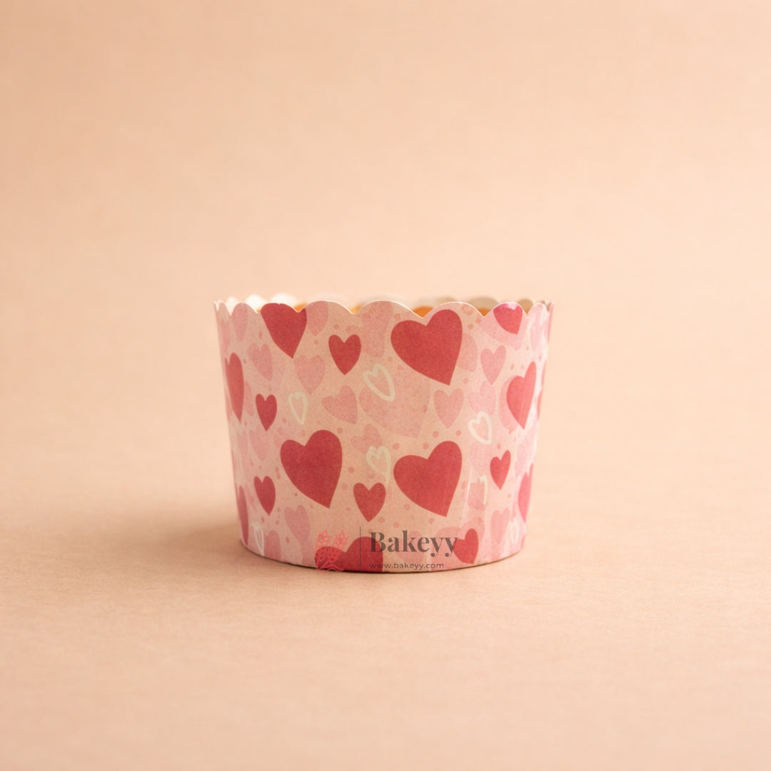 4 cm | Valentine Printed Muffin Cup | Cupcake Paper Cups | Heart Design Baking Liners | Pack of 50