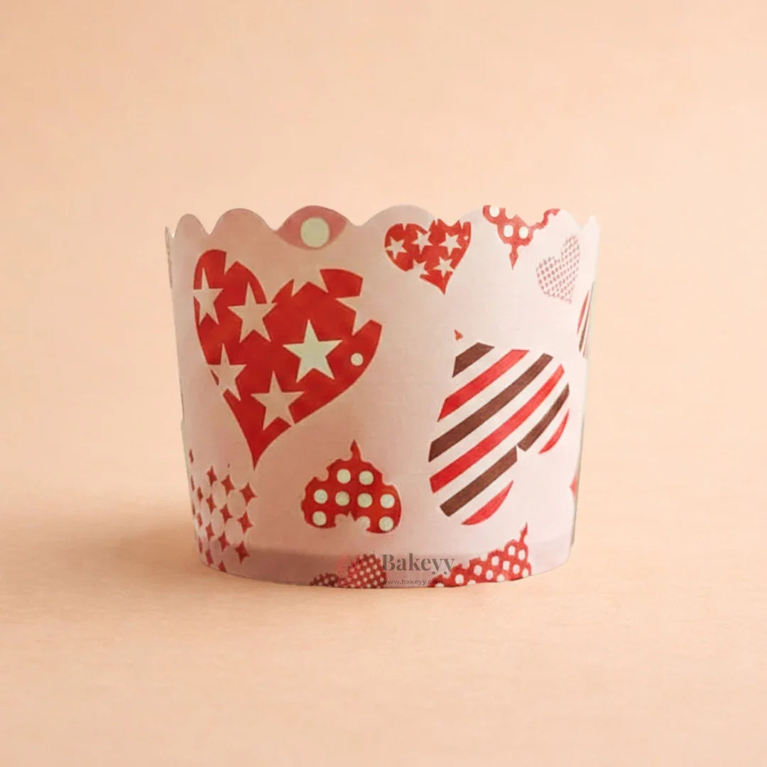 6 cm | Valentine Printed Muffin Cup | Cupcake Paper Cups | Heart Design Baking Liners | Pack of 50