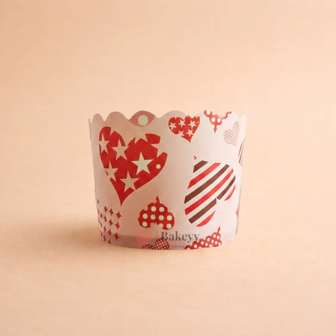 4 cm | Valentine Printed Muffin Cup | Cupcake Paper Cups | Heart Design Baking Liners | Pack of 50