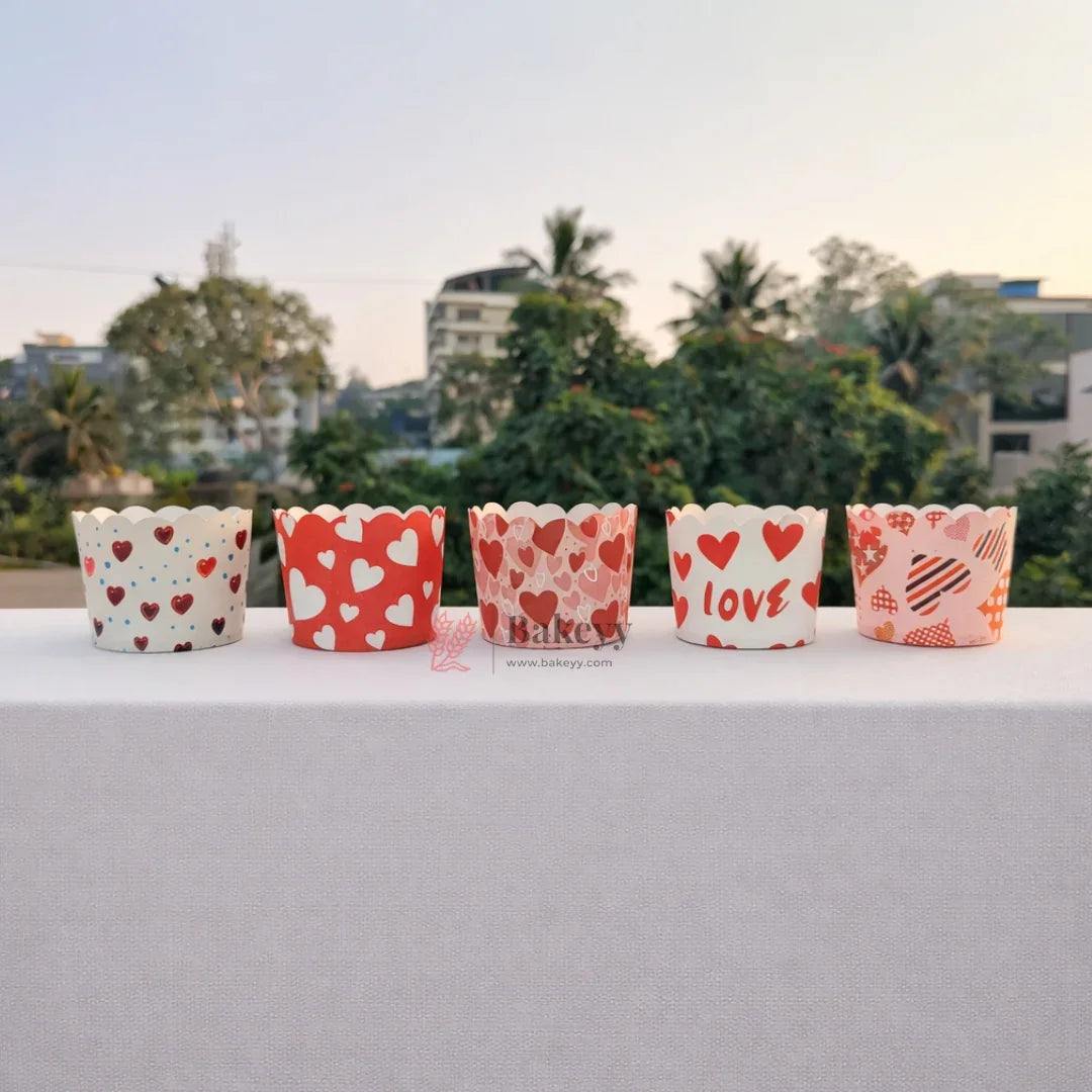 4 cm | Valentine Printed Muffin Cup | Cupcake Paper Cups | Heart Design Baking Liners | Pack of 50
