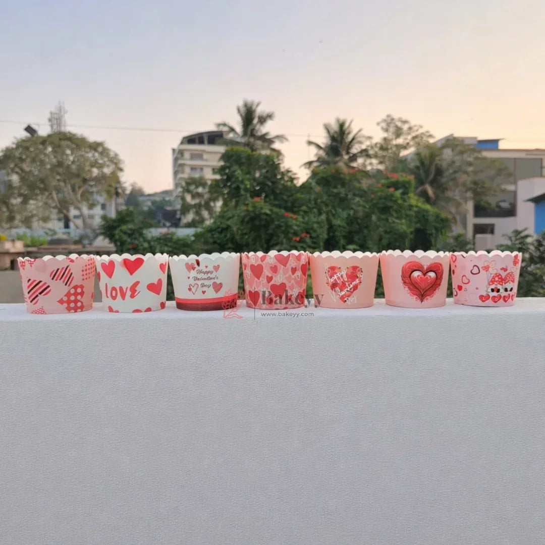 6 cm | Valentine Printed Muffin Cup | Cupcake Paper Cups | Heart Design Baking Liners | Pack of 50