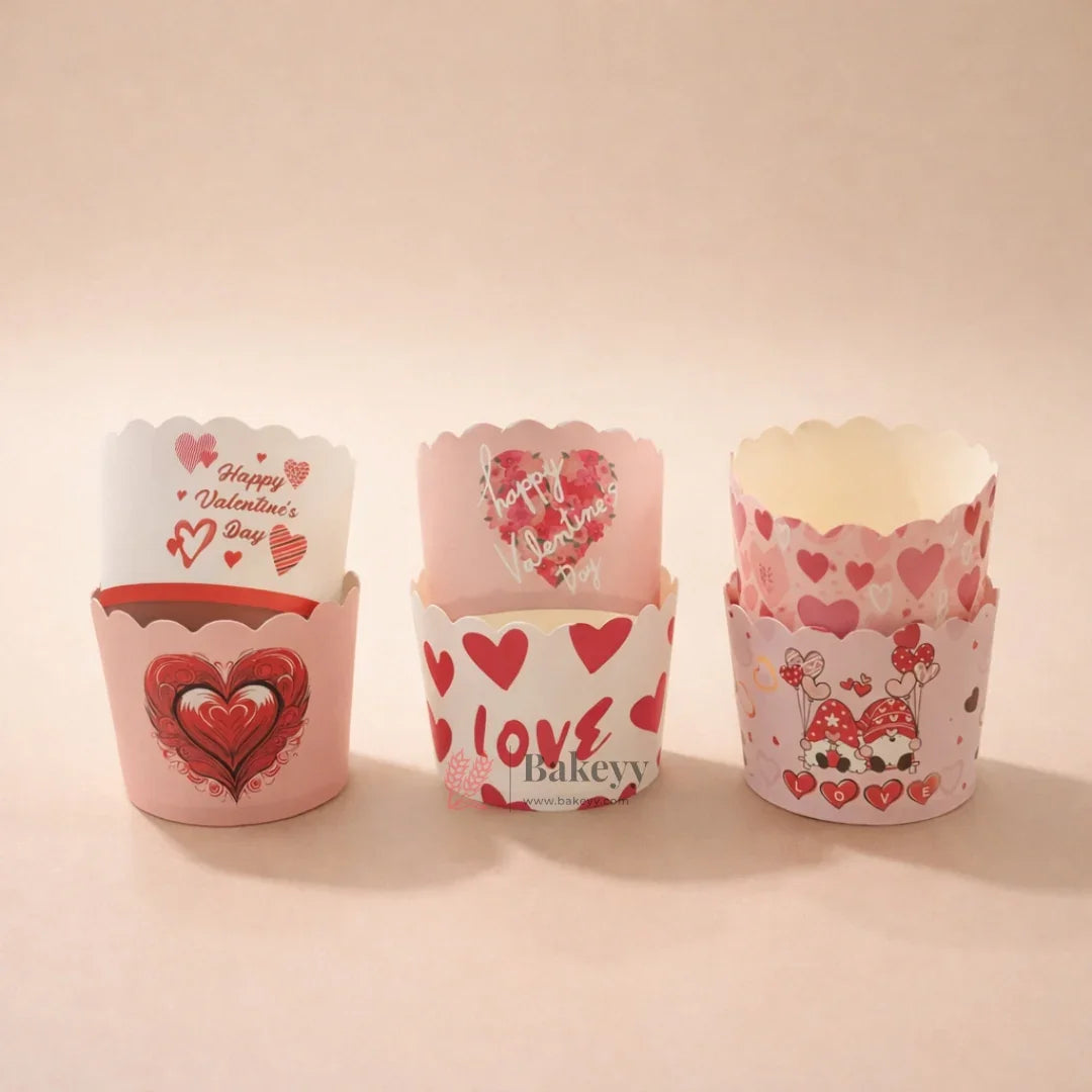 6 cm | Valentine Printed Muffin Cup | Cupcake Paper Cups | Heart Design Baking Liners | Pack of 50