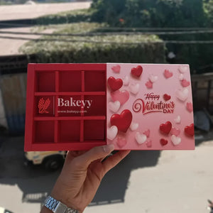 Valentine’s 9 Cavity Chocolate Gift Box with Sliding Lid | Rigid Hard Box with Partitions | Pack of 10