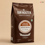 Van Houten cocoa powder bag on a beige background