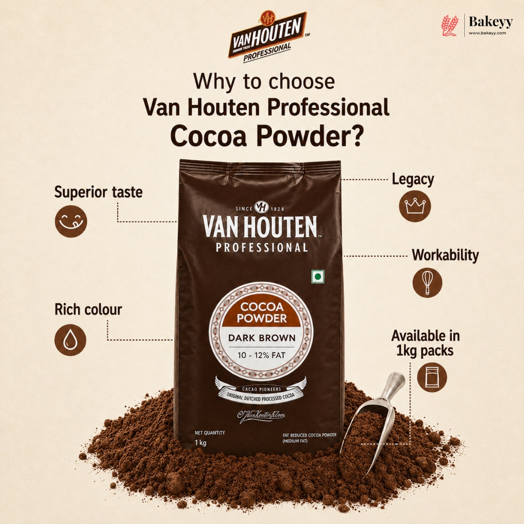 Van Houten Cocoa Powder Dark Brown (10-12% Fat) | 1 kg | Pack of 1