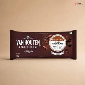A 1kg bar of Van Houten Professional Signature Dark Chocolate 46.5% cocoa, in its signature dark brown wrapper, displayed against a solid beige background.