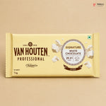 A 1 kg bar of Van Houten Professional Signature White Chocolate in its signature pale cream wrapper, displayed against a solid beige background.