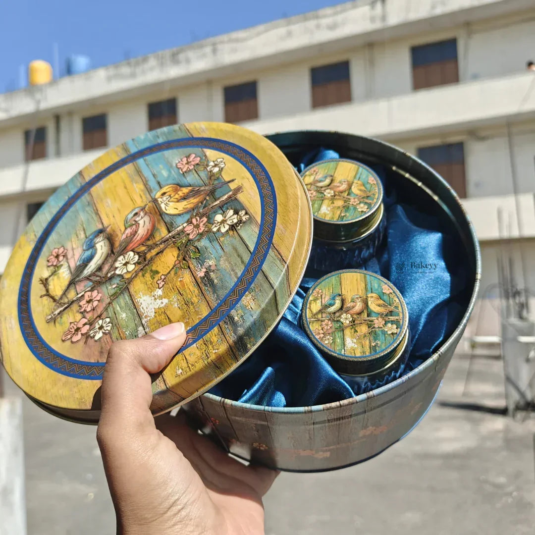 Vintage Bird & Floral Metal Tin Box with 3 Acrylic Jars | Pack of 1 - Bakeyy.com - India - Vintage Bird & Floral Metal Tin Box with 3 Acrylic Jars | Pack of 1 - Default Title 360.00