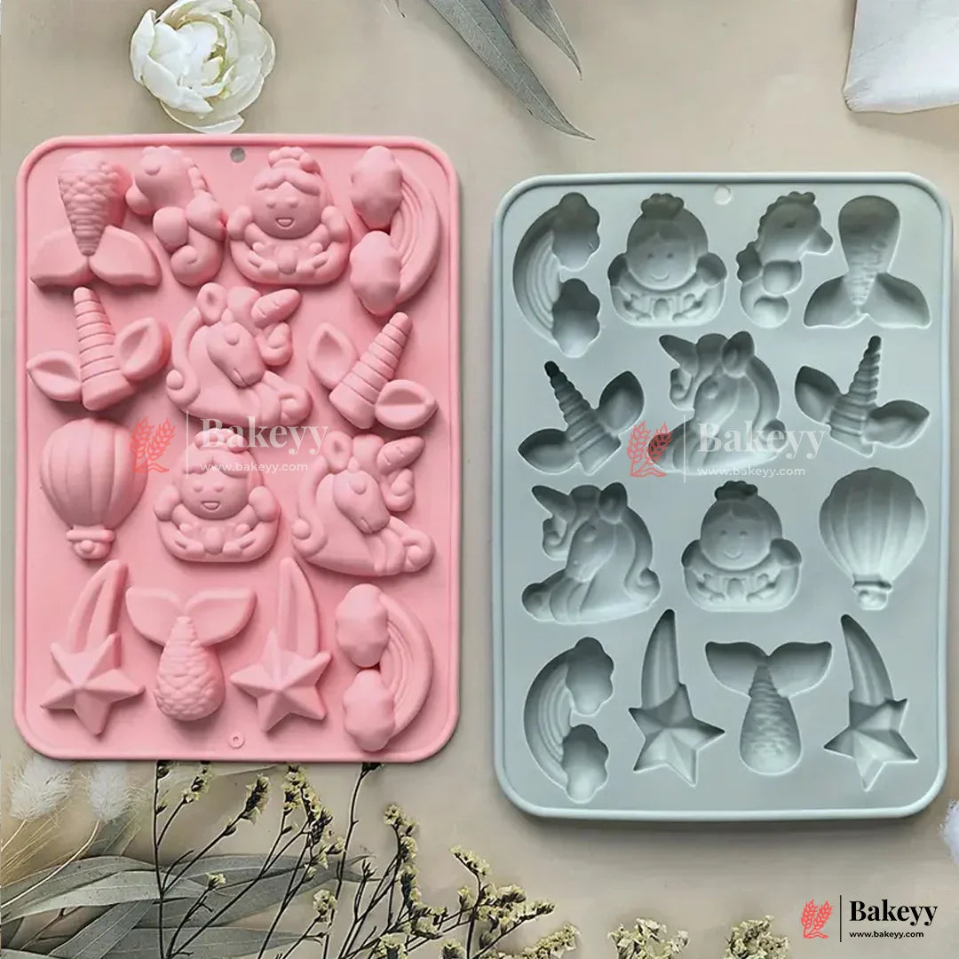 Unicorn & Mermaid Silicone Mold  | 3D Cartoon Fantasy Theme for Cake Decorating, Chocolate, Resin | 1 Piece