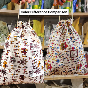 Warli Art Print Jute Potli Bag with Drawstring Closure