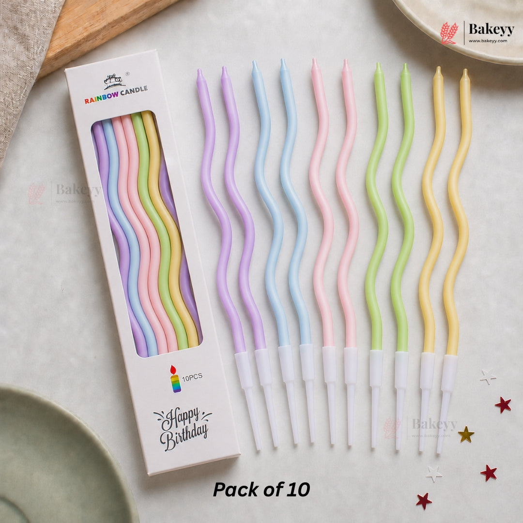 Wavy Spiral Birthday Cake Candles with Holders | Celebration Candles | Pack of 6