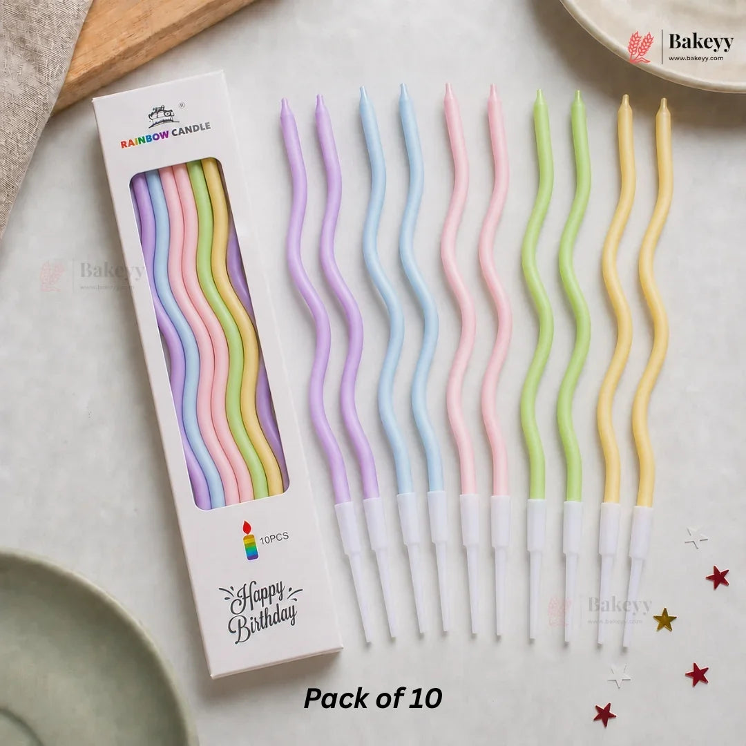 Wavy Spiral Birthday Cake Candles with Holders | Celebration Candles | Pack of 6