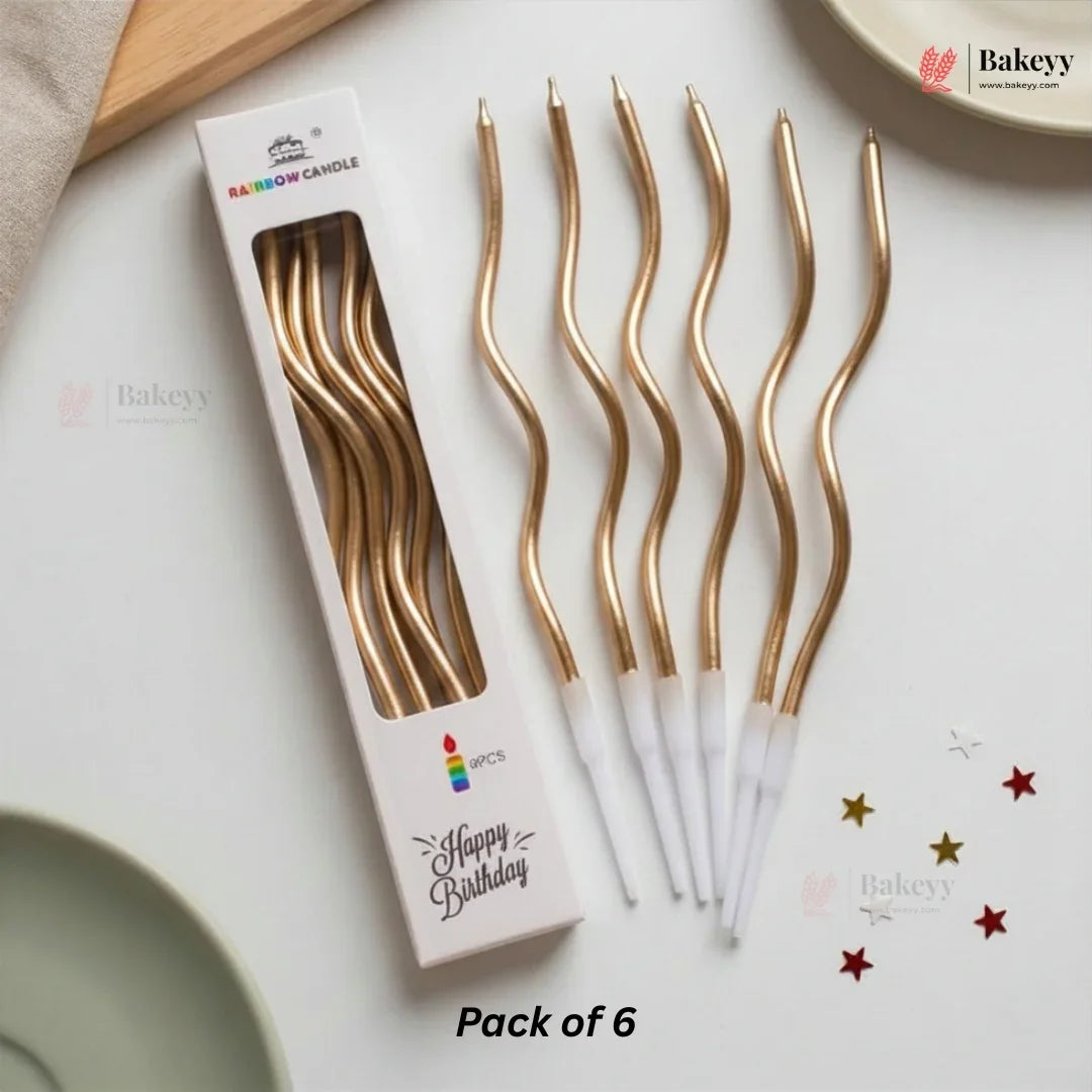 Wavy Spiral Birthday Cake Candles with Holders | Celebration Candles | Pack of 6