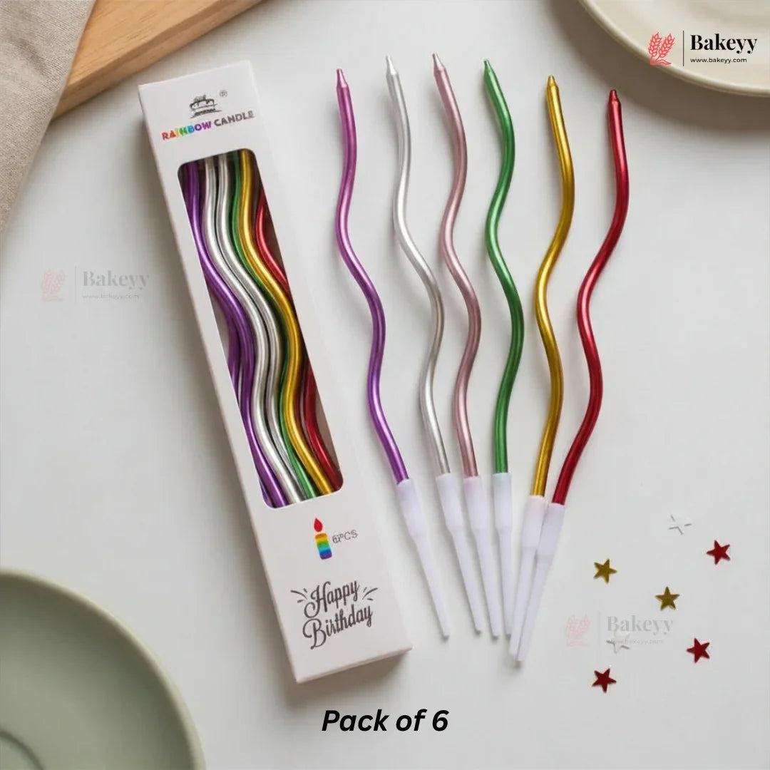 Wavy Spiral Birthday Cake Candles with Holders | Celebration Candles | Pack of 6