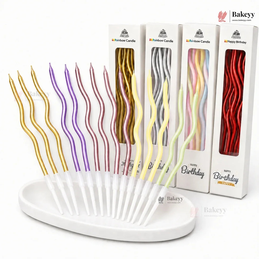 Wavy Spiral Birthday Cake Candles with Holders | Celebration Candles | Pack of 6