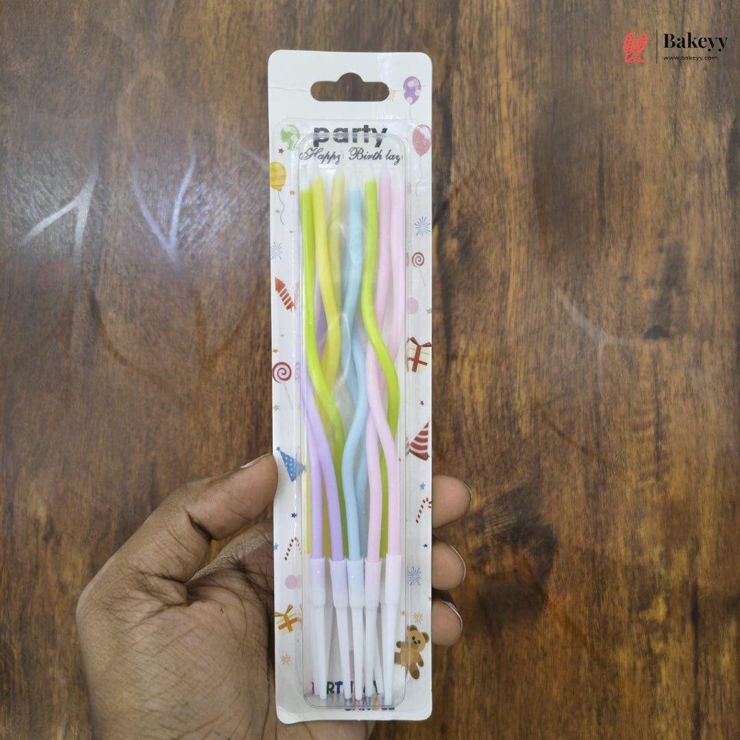 Wavy Spiral Birthday Cake Candles with Holders | Celebration Candles | Pack of 6