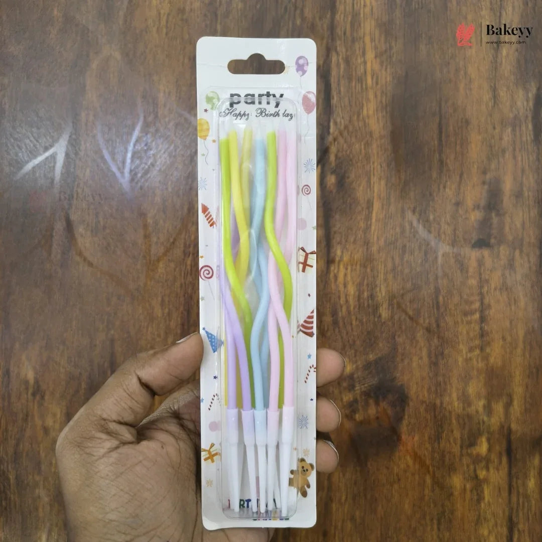 Wavy Spiral Birthday Cake Candles with Holders | Celebration Candles | Pack of 6