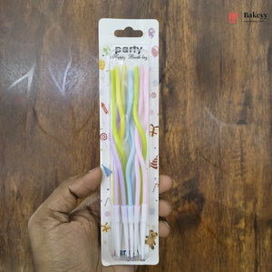 Wavy Spiral Birthday Cake Candles with Holders | Celebration Candles | Pack of 6