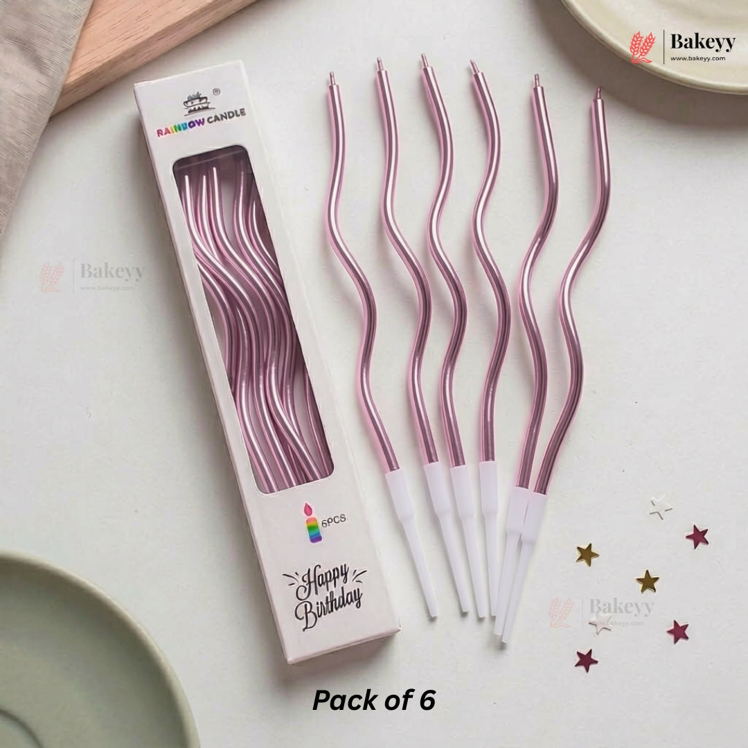 Wavy Spiral Birthday Cake Candles with Holders | Celebration Candles | Pack of 6