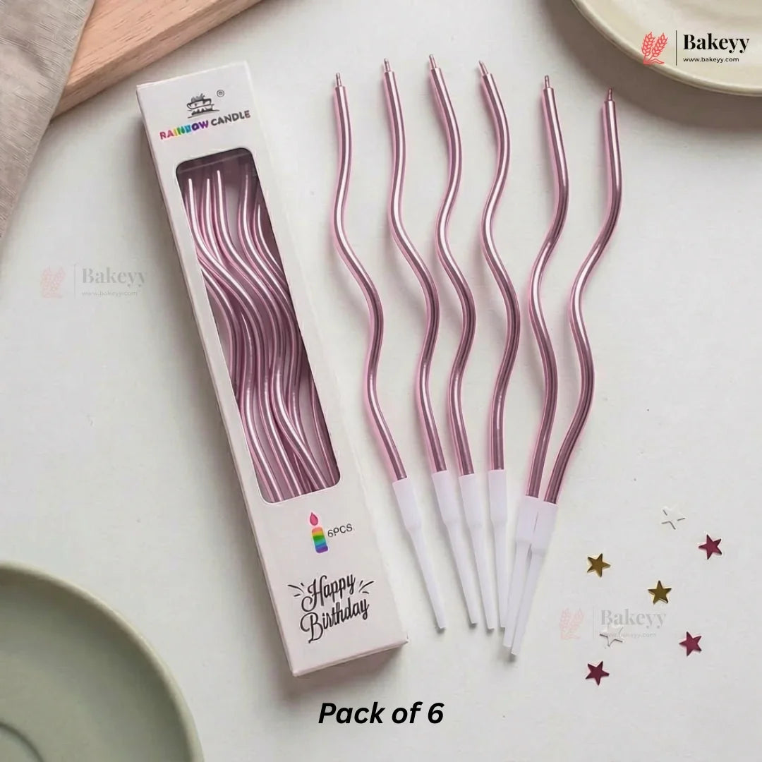 Wavy Spiral Birthday Cake Candles with Holders | Celebration Candles | Pack of 6