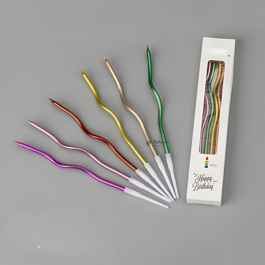 Wavy Spiral Birthday Cake Candles with Holders | Pack of 12