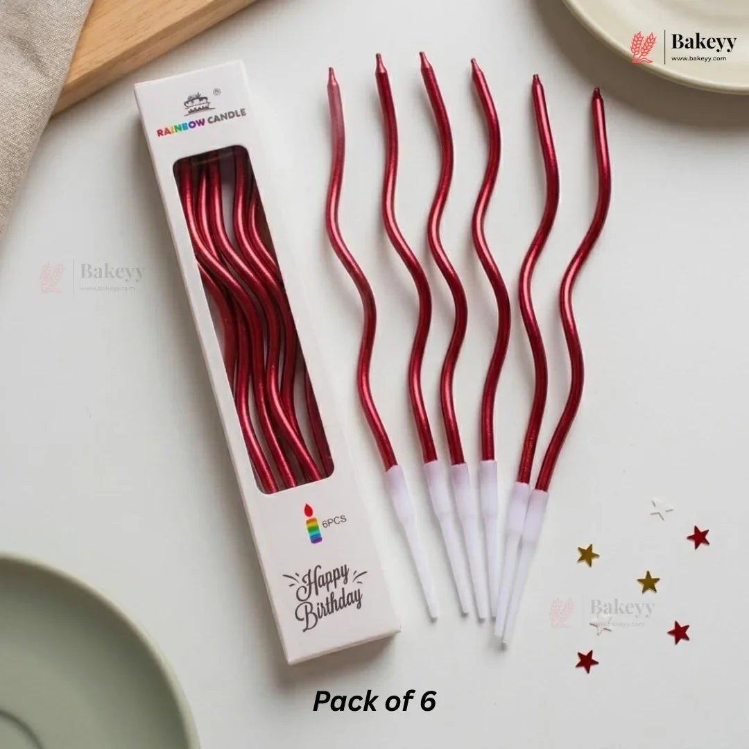 Wavy Spiral Birthday Cake Candles with Holders | Celebration Candles | Pack of 6