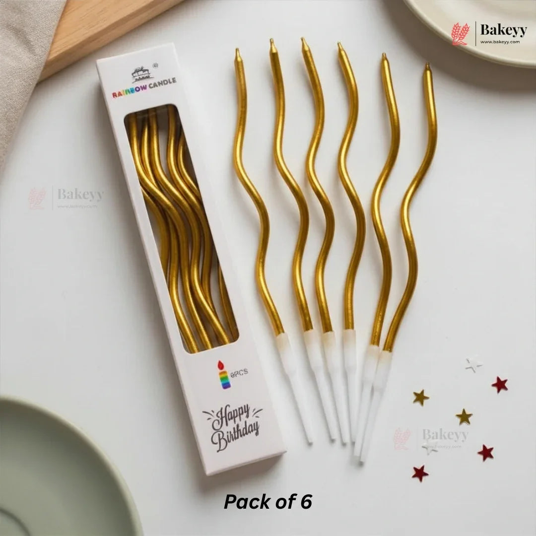 Wavy Spiral Birthday Cake Candles with Holders | Celebration Candles | Pack of 6