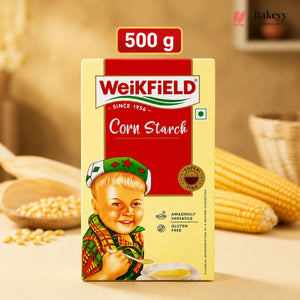 Weikfield Corn Starch packaging with a child illustration on a warm background