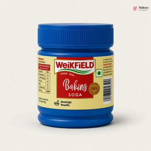 Weikfield Baking Soda jar with blue lid on a white background