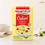 Weikfield Custard Powder Vanilla Flavour packaging on a light background