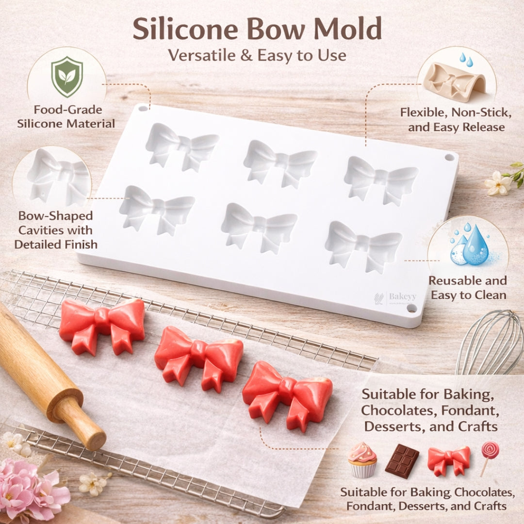 Bow Shape Silicone Mould | 6 Cavity Dessert Mould | Pack of 1