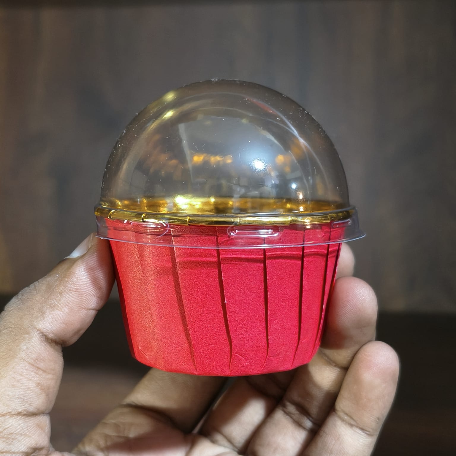 Cupcake Liner With Dome Lid | Gold Foil Dessert Cupcake Packaging | Pack of 50