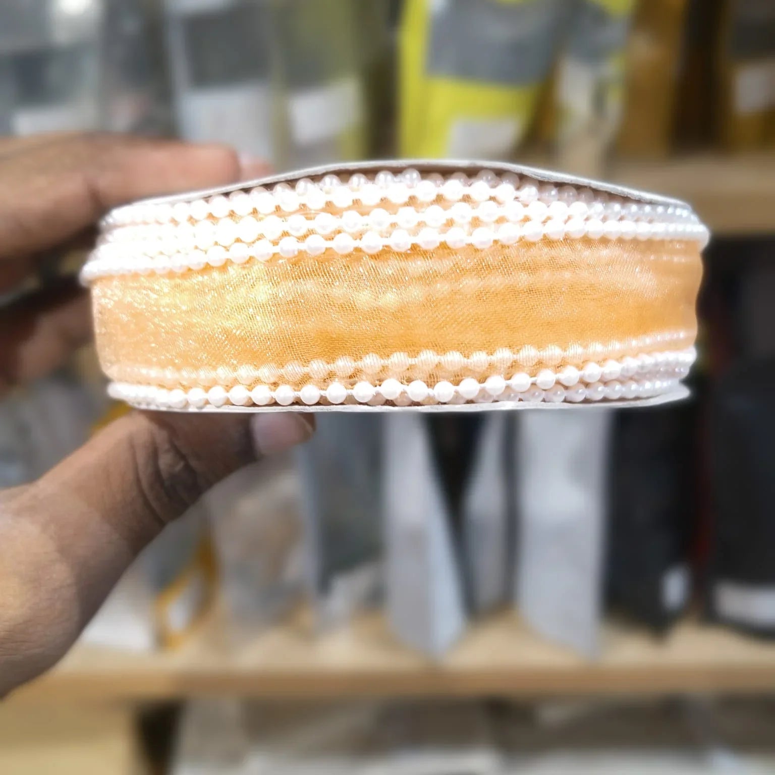 Pearl Edge Net Ribbon Roll | 2.5 cm x 9 Meter | Multiple Colors Available | Pack of 1