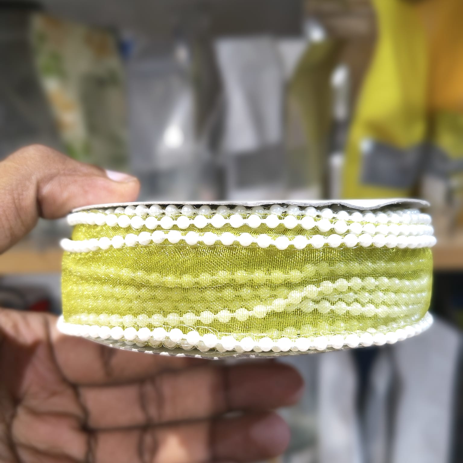 Pearl Edge Net Ribbon Roll | 2.5 cm x 9 Meter | Multiple Colors Available | Pack of 1