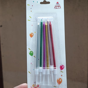 3mm Metallic Straight Birthday Cake Candles with Holders | Pack of 6